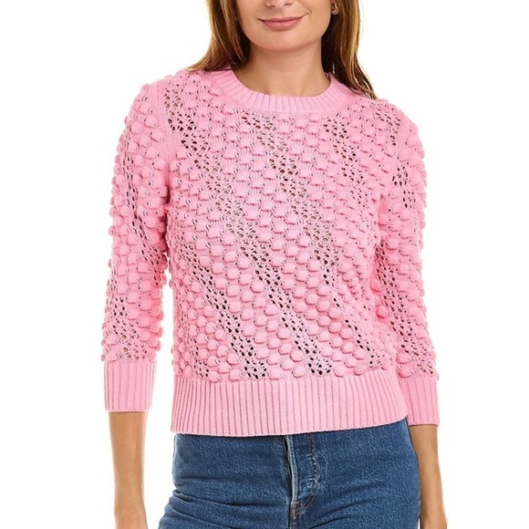 FORTE CASHMERE size medium pink bubble sweater 3/4 sleeves wear tank under NWT - Picture 2 of 9